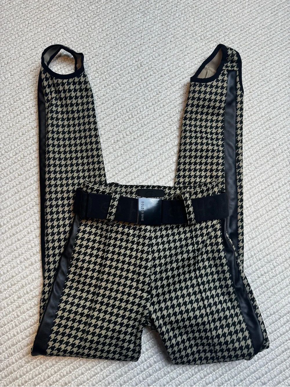 Goldbergh Paris Belted Tan Houndstooth Print Slim-leg Stirrup Ski Pants US 2
